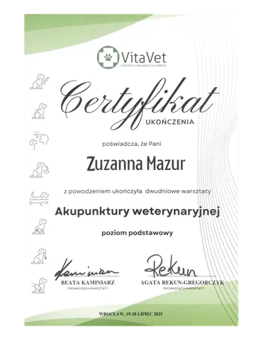 Certyfikat: Akupunktura Weterynaryjna