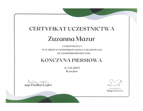 Certyfikat: Kończyna Piersiowa